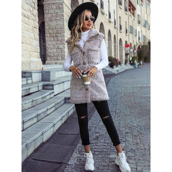 Longline Teddy Vest Jacket - Picture 10 of 11